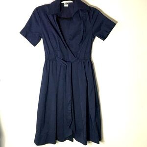 Diane Von Furstenberg Faux Wrap Navy Fit And Flare V-Neck Waist Belt Dress 2